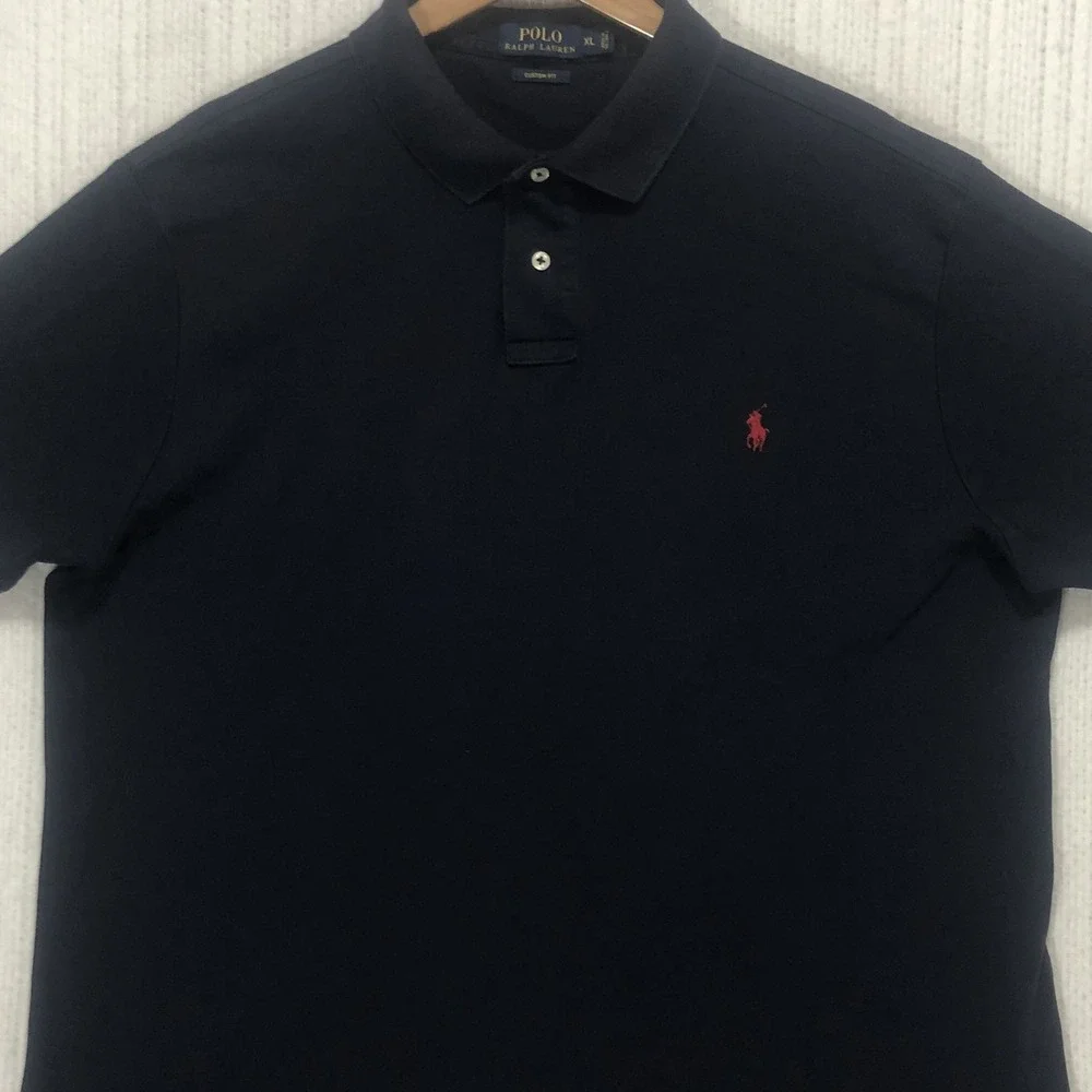 Polo Ralph Lauren Mens XL Custom Fit Navy Blue Short Sleeve Cotton Polo Shirt
